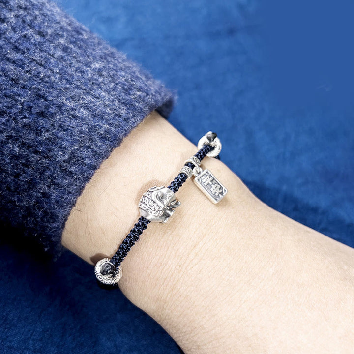 Buddha Stones 925 Srebro Sterling Słonia Bezpieczny i Dobrze Amulet Charm Bransoletka Siła