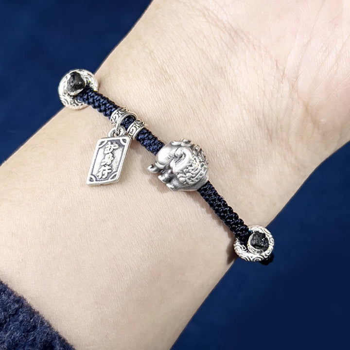 Buddha Stones 925 Srebro Sterling Słonia Bezpieczny i Dobrze Amulet Charm Bransoletka Siła