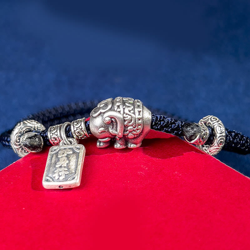 Buddha Stones 925 Srebro Sterling Słonia Bezpieczny i Dobrze Amulet Charm Bransoletka Siła