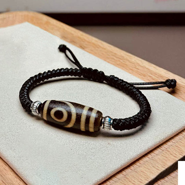 Buddha Stones Tybetańskie Dziewięciooczne Koraliki Dzi Trójoczne Koraliki Dzi Bransoletka z Liny Ochronnej Bogactwa