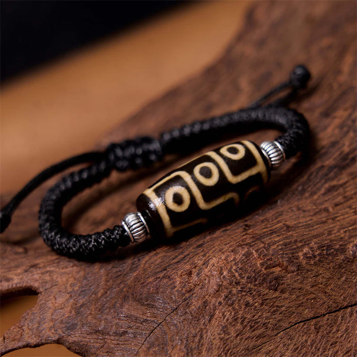 Buddha Stones Tybetańskie Dziewięciooczne Koraliki Dzi Trójoczne Koraliki Dzi Bransoletka z Liny Ochronnej Bogactwa