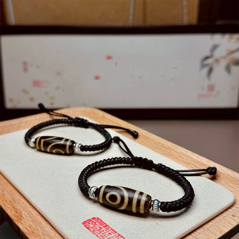 Buddha Stones Tybetańskie Dziewięciooczne Koraliki Dzi Trójoczne Koraliki Dzi Bransoletka z Liny Ochronnej Bogactwa