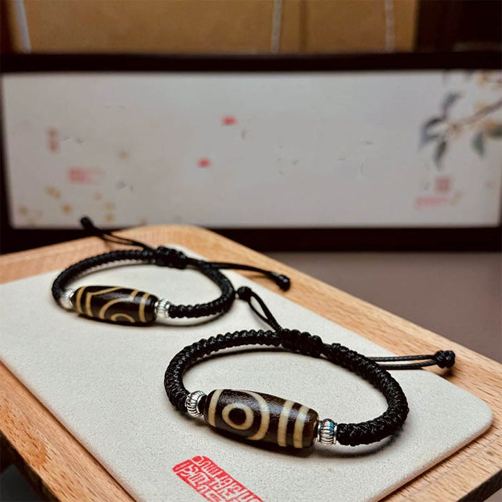 Buddha Stones Tybetańskie Dziewięciooczne Koraliki Dzi Trójoczne Koraliki Dzi Bransoletka z Liny Ochronnej Bogactwa