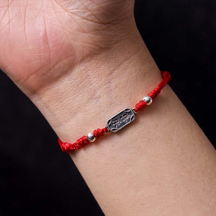 Buddha Stones Ręcznie robione 925 Srebro Sterlingowe Pokój I Radość Bezpieczna Studnia Ochrona Bransoletka Pleciona