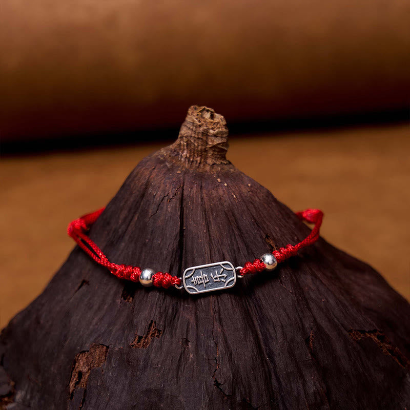 Buddha Stones Ręcznie robione 925 Srebro Sterlingowe Pokój I Radość Bezpieczna Studnia Ochrona Bransoletka Pleciona