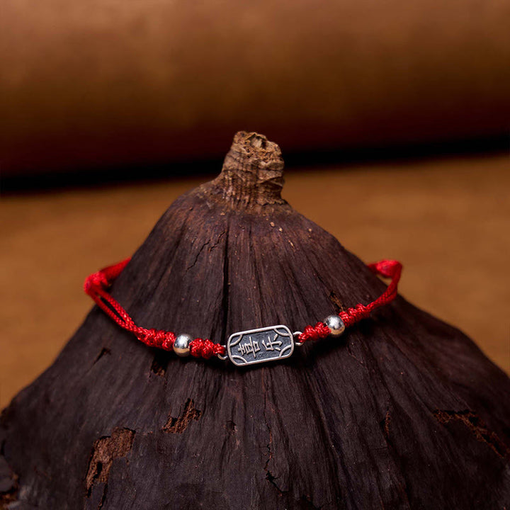 Buddha Stones Ręcznie robione 925 Srebro Sterlingowe Pokój I Radość Bezpieczna Studnia Ochrona Bransoletka Pleciona