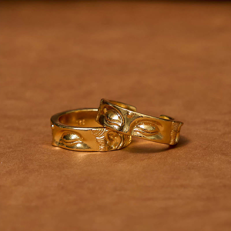 Buddha Stones Złoty Medytacyjny Budda Spokój Miedziany Regulowany Pierścień