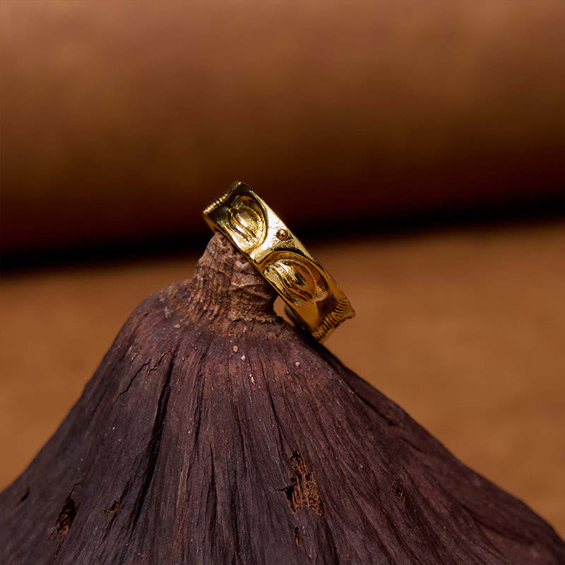 Buddha Stones Złoty Medytacyjny Budda Spokój Miedziany Regulowany Pierścień