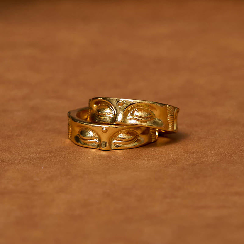 Buddha Stones Złoty Medytacyjny Budda Spokój Miedziany Regulowany Pierścień