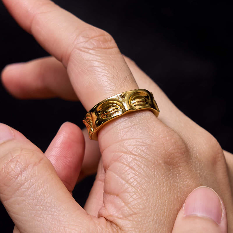 Buddha Stones Złoty Medytacyjny Budda Spokój Miedziany Regulowany Pierścień