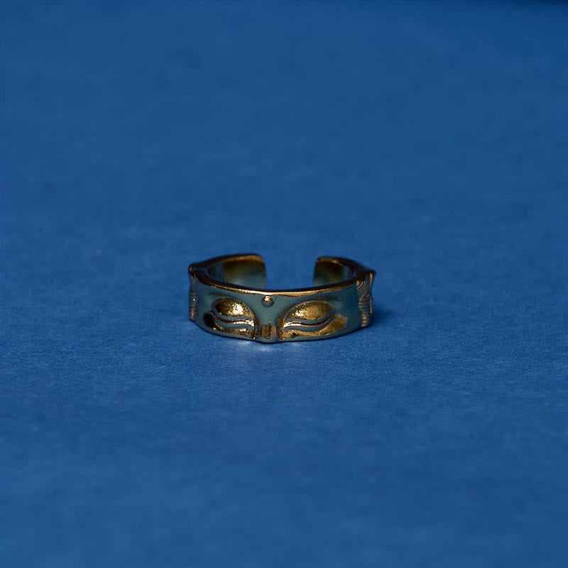 Buddha Stones Złoty Medytacyjny Budda Spokój Miedziany Regulowany Pierścień