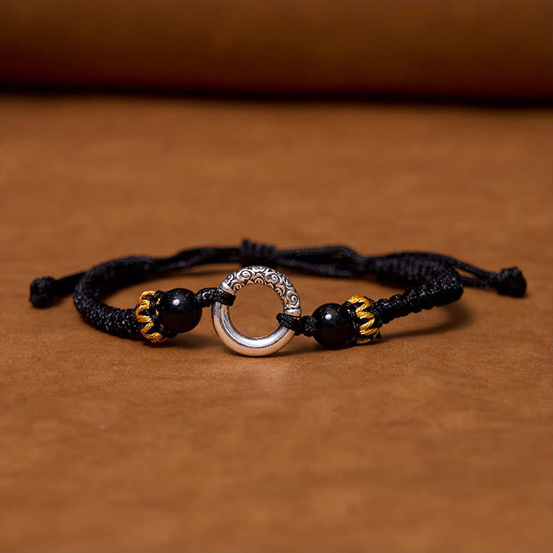 Bransoletka Buddha Stones 925 Sterling Silver Plated Copper Peace Buckle Protection Braided String