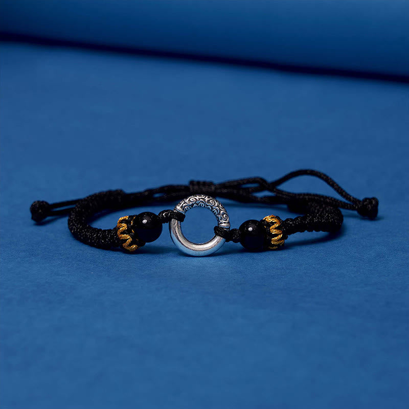 Bransoletka Buddha Stones 925 Sterling Silver Plated Copper Peace Buckle Protection Braided String