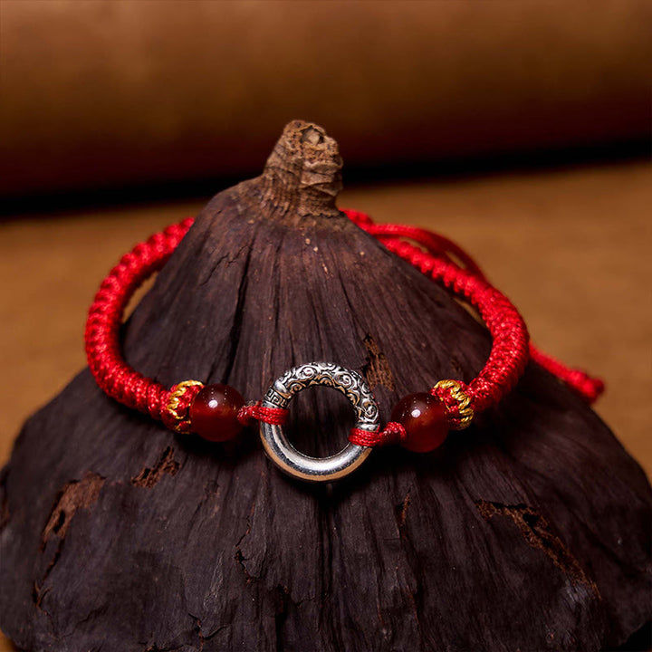 Bransoletka Buddha Stones 925 Sterling Silver Plated Copper Peace Buckle Protection Braided String