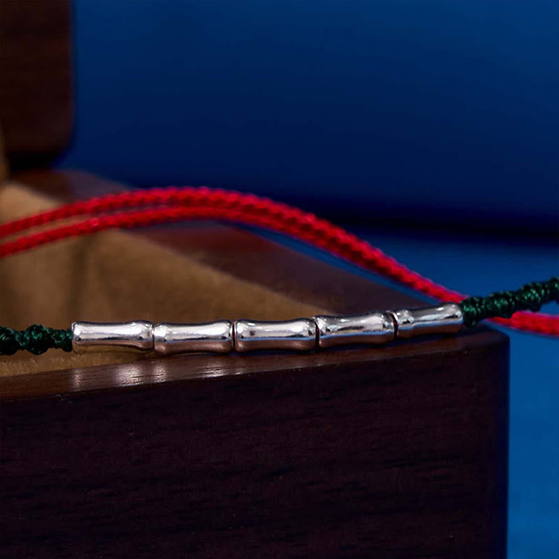 Bransoletka Buddha Stones 925 ze srebra próby 925 z motywem bambusa i plecionym ultracienkim sznurkiem