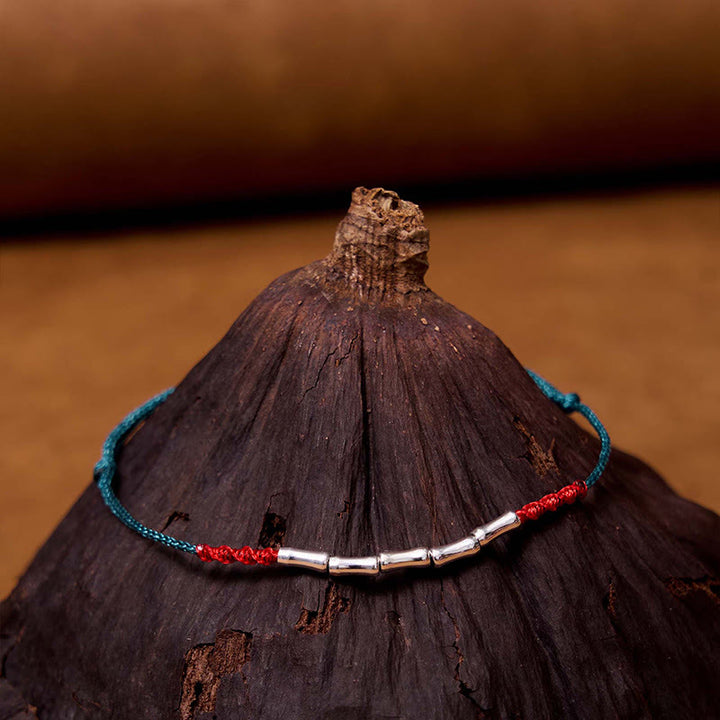 Bransoletka Buddha Stones 925 ze srebra próby 925 z motywem bambusa i plecionym ultracienkim sznurkiem