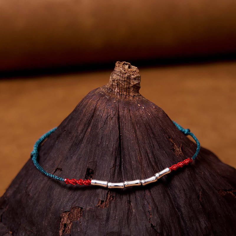 Bransoletka Buddha Stones 925 ze srebra próby 925 z motywem bambusa i plecionym ultracienkim sznurkiem