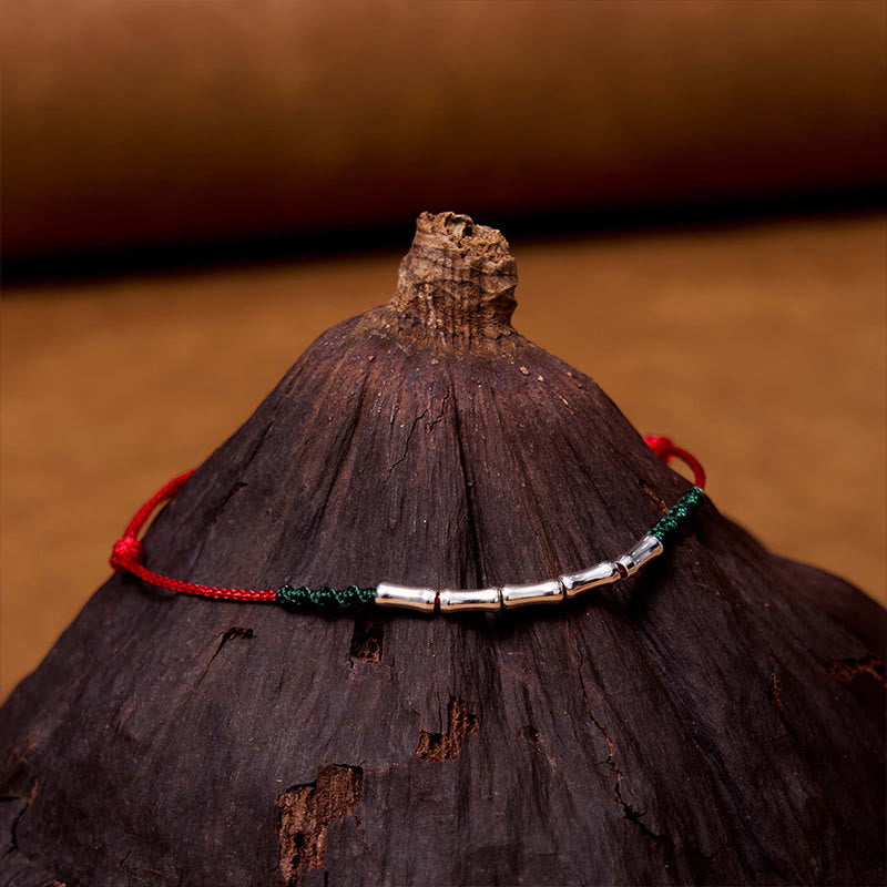 Bransoletka Buddha Stones 925 ze srebra próby 925 z motywem bambusa i plecionym ultracienkim sznurkiem