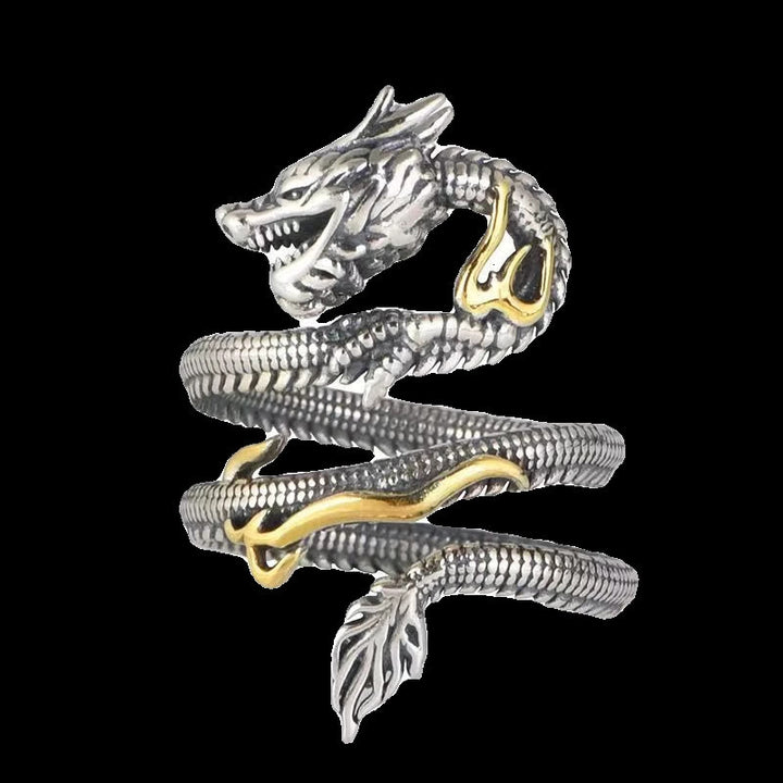 Pierścień ochronny z motywem smoka w stylu vintage z Buddha Stones