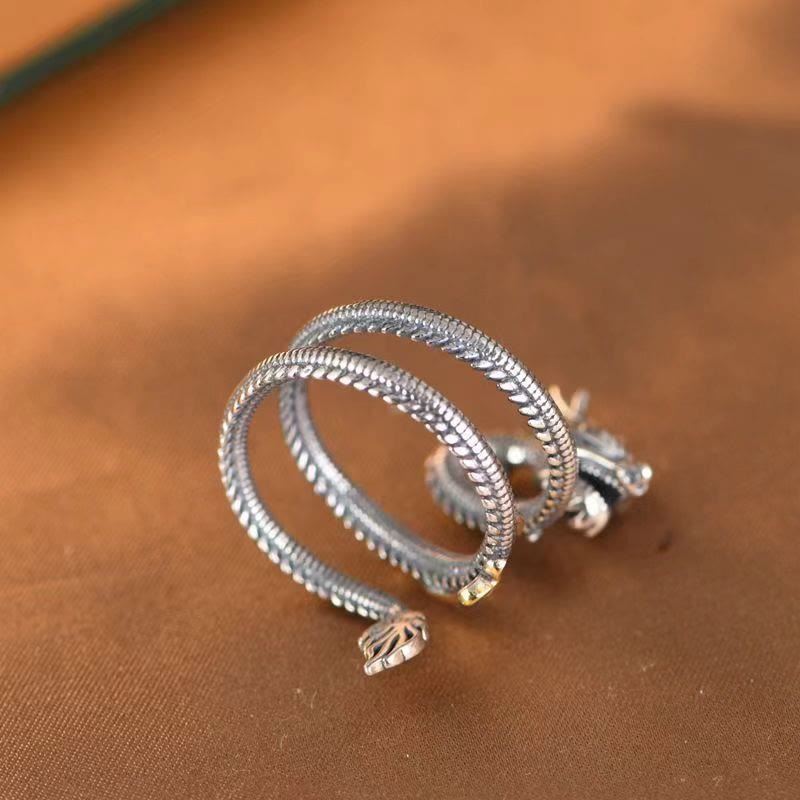 Pierścień ochronny z motywem smoka w stylu vintage z Buddha Stones