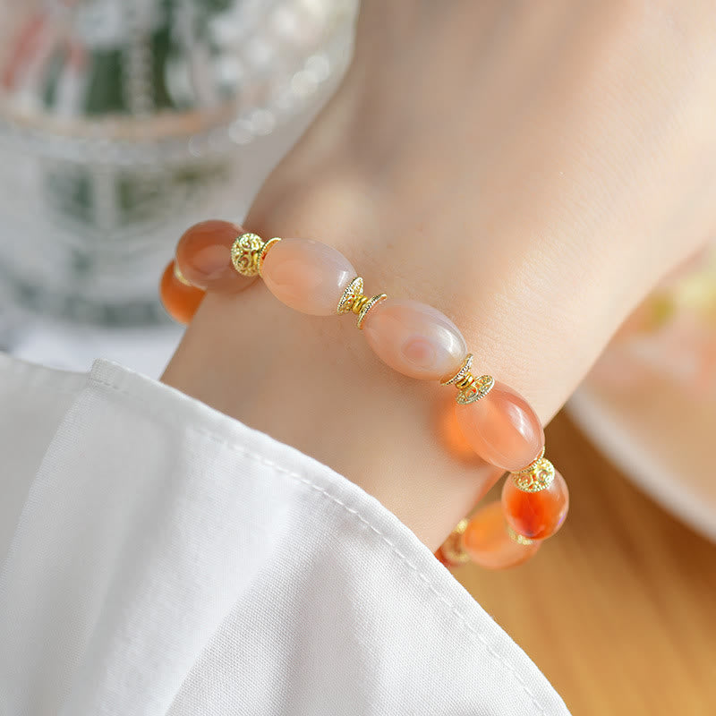 Bransoletka Buddha Stones Tybetański Biały Jadeit Agat Siła Pewność Siebie