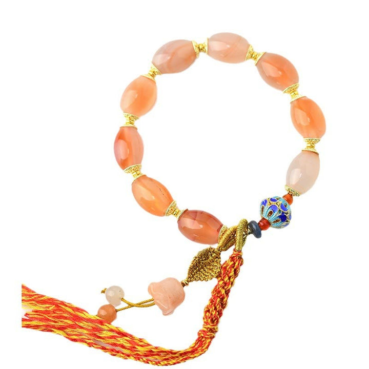 Bransoletka Buddha Stones Tybetański Biały Jadeit Agat Siła Pewność Siebie