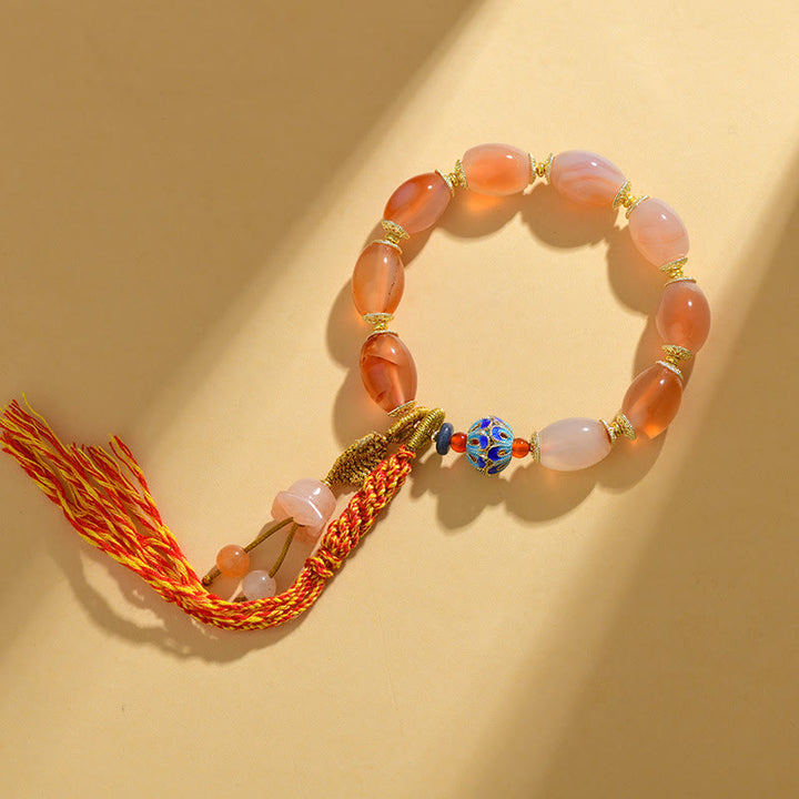 Bransoletka Buddha Stones Tybetański Biały Jadeit Agat Siła Pewność Siebie