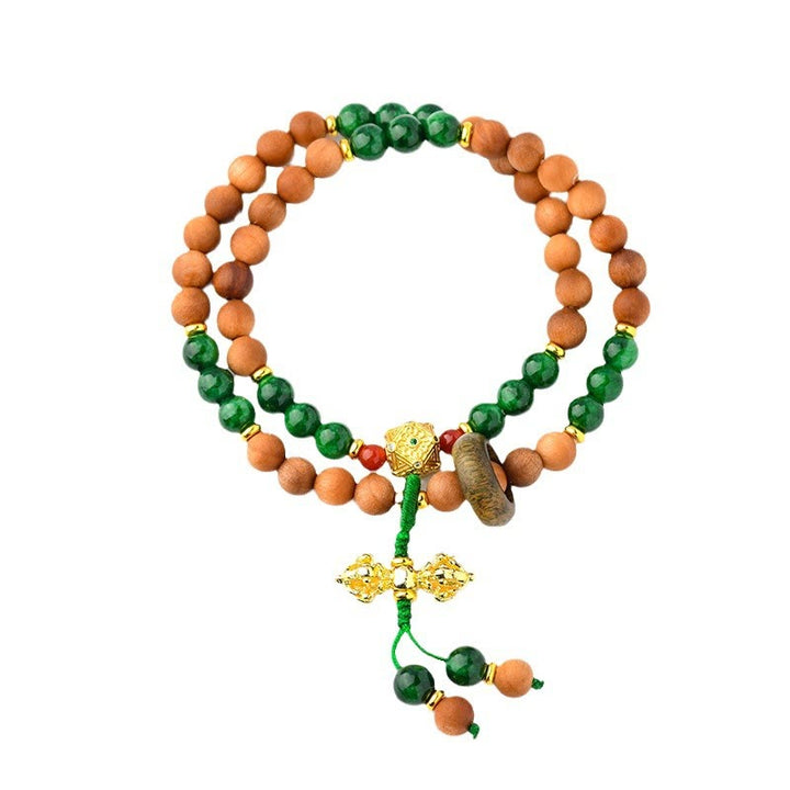 Buddha Stones, drewno sandałowe, koraliki, tybetański Dorje Vajra, podwójnie skręcony wzór, ochrona, uzdrawiająca bransoletka