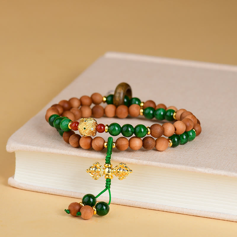 Buddha Stones, drewno sandałowe, koraliki, tybetański Dorje Vajra, podwójnie skręcony wzór, ochrona, uzdrawiająca bransoletka