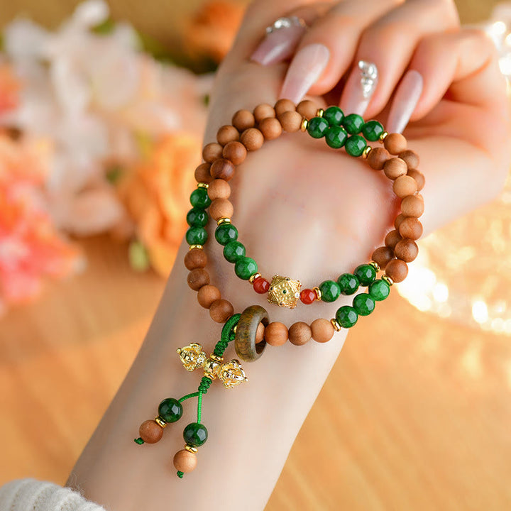 Buddha Stones, drewno sandałowe, koraliki, tybetański Dorje Vajra, podwójnie skręcony wzór, ochrona, uzdrawiająca bransoletka