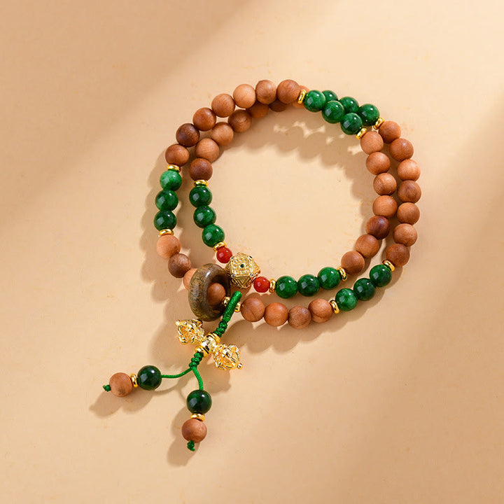 Buddha Stones, drewno sandałowe, koraliki, tybetański Dorje Vajra, podwójnie skręcony wzór, ochrona, uzdrawiająca bransoletka