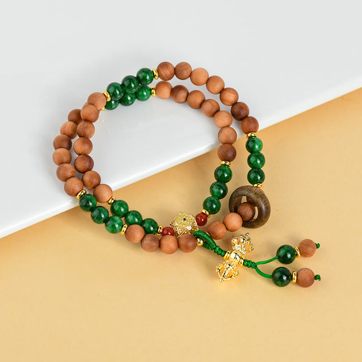 Buddha Stones, drewno sandałowe, koraliki, tybetański Dorje Vajra, podwójnie skręcony wzór, ochrona, uzdrawiająca bransoletka