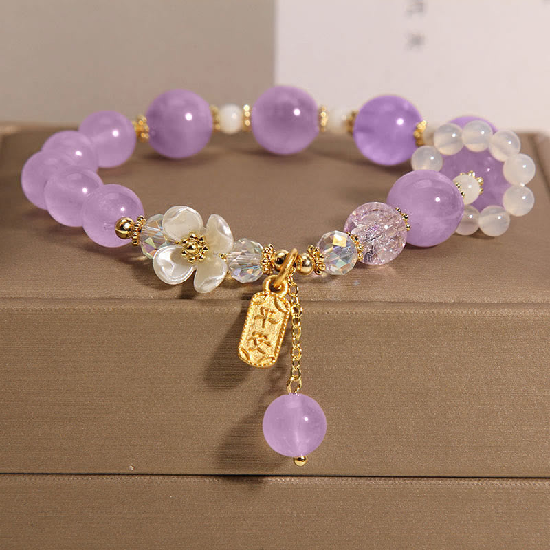 Buddha Stones Naturalny Niebieski Kryształ Ametyst Chalcedon Kwiat Bransoletka Lecznicza