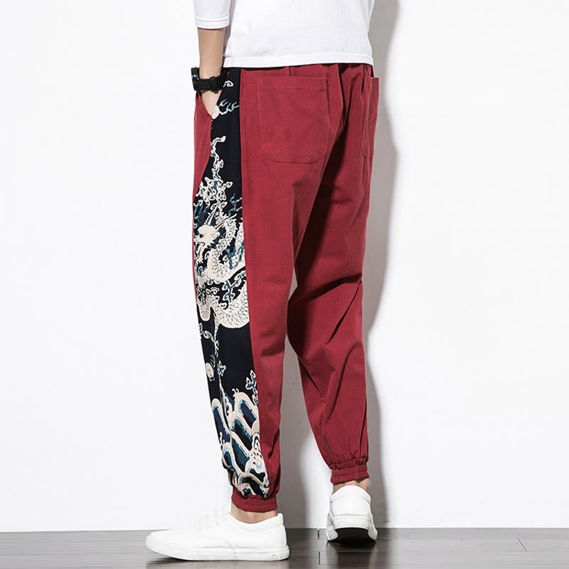 Buddha Stones Letnie Fale Smoka Bawełniane Spodnie Męskie Z Kieszeniami - image 22