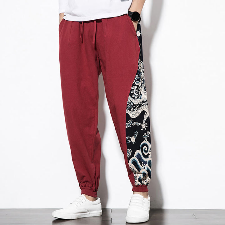 Buddha Stones Letnie Fale Smoka Bawełniane Spodnie Męskie Z Kieszeniami - image 21
