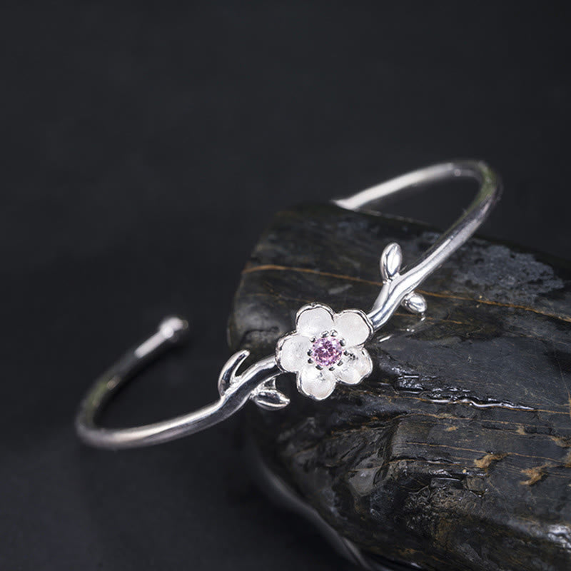 Bransoletka Buddha Stones 925 Srebro Sterlingowe Wiśnia Kwiat Szczęścia Bransoletka - Srebrny wisiorek próby 925 z motywem kwiatu wiśni (obwód nadgarstka: 15-19 cm) - image 0