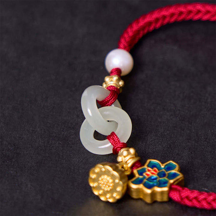 Buddha Stones Hetian Jade Lotus Peace Buckle Bransoletka z plecionej liny Fortune