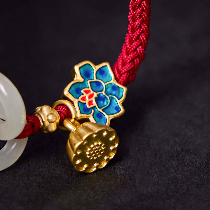 Buddha Stones Hetian Jade Lotus Peace Buckle Bransoletka z plecionej liny Fortune