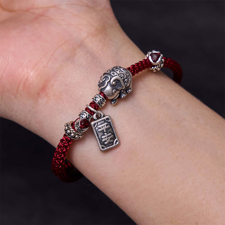 Buddha Stones 925 Srebro Sterling Słonia Bezpieczny i Dobrze Amulet Charm Bransoletka Siła