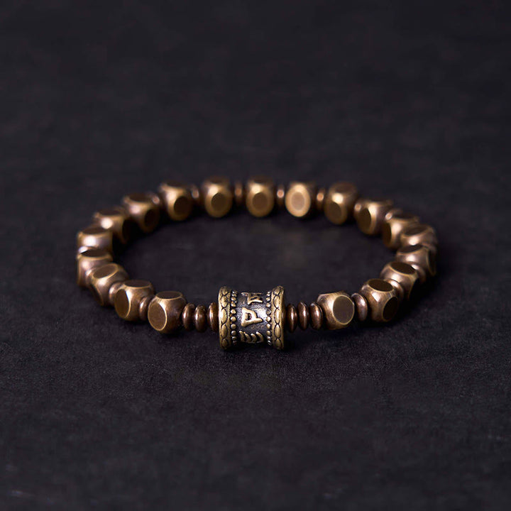 Buddha Stones Tybetańskie Om Mani Padme Hum Rzeźbione Miedź Mosiądz Amulet Bransoletka Skupiająca