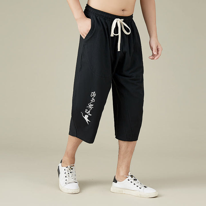 Spodnie męskie Buddha Stones Casual Solid Color z prostymi nogawkami i kieszeniami Leisure Cotton Men's Pants - image 6