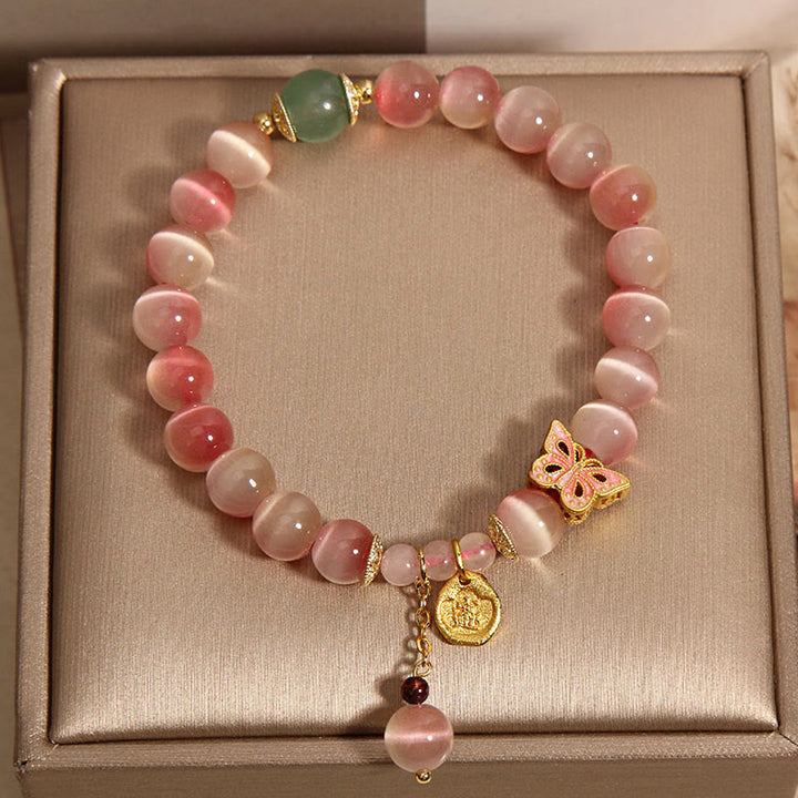 Bransoletka Buddha Stones Gradient Pink Cat's Eye Butterfly Peace