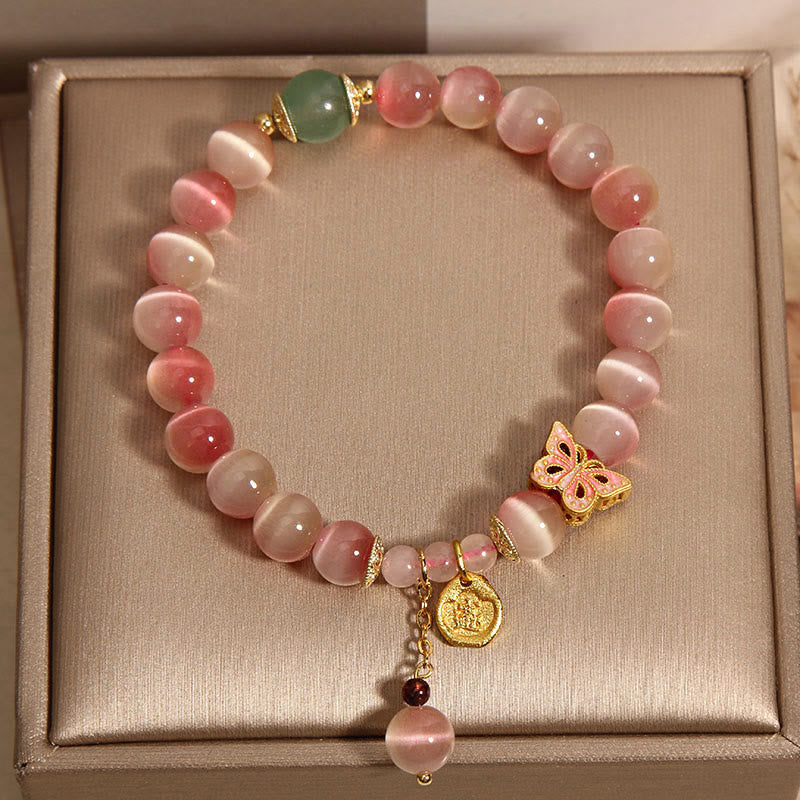Bransoletka Buddha Stones Gradient Pink Cat's Eye Butterfly Peace