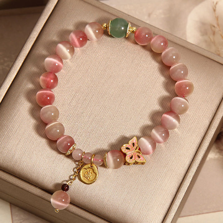 Bransoletka Buddha Stones Gradient Pink Cat's Eye Butterfly Peace