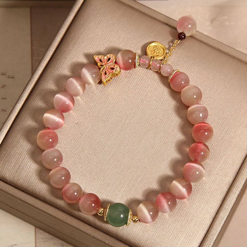 Bransoletka Buddha Stones Gradient Pink Cat's Eye Butterfly Peace