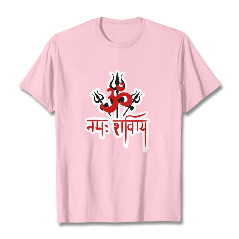 Buddha Stones OM NAMAH SHIVAYA Trzy Trójzęby Bawełniana Koszulka T-shirt - Jasnoróżowy - 2XL - image 10