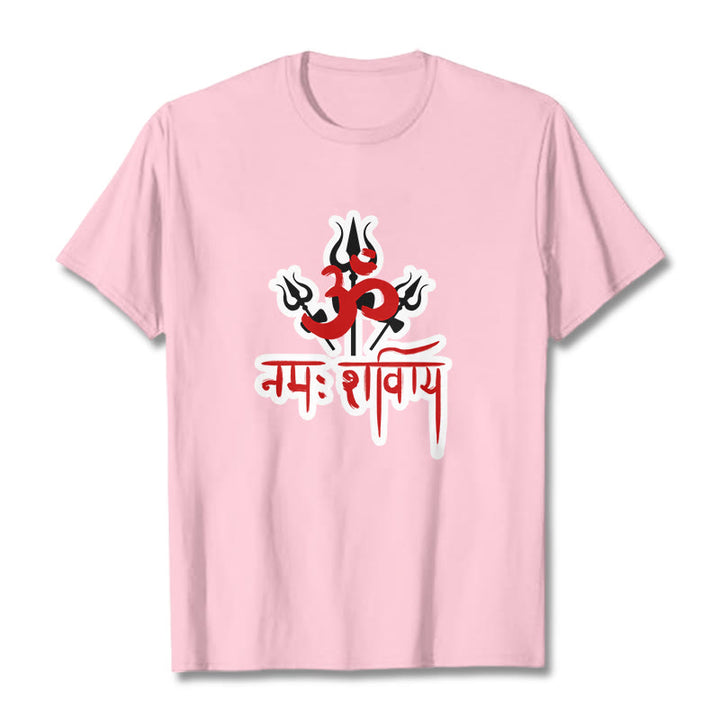 Buddha Stones OM NAMAH SHIVAYA Trzy Trójzęby Bawełniana Koszulka T-shirt - Jasnoróżowy - 2XL - image 10