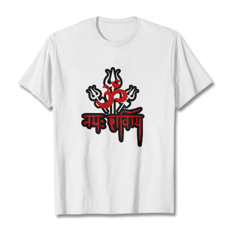 Buddha Stones OM NAMAH SHIVAYA Trzy Trójzęby Bawełniana Koszulka T-shirt - Biały - 2XL - image 6