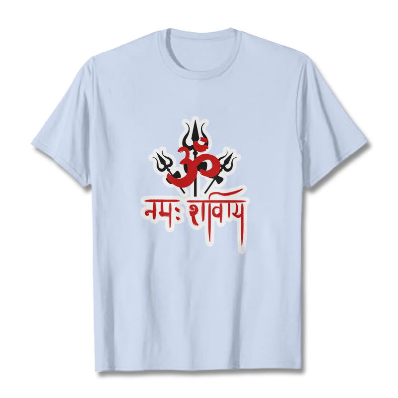 Buddha Stones OM NAMAH SHIVAYA Trzy Trójzęby Bawełniana Koszulka T-shirt - Jasnoniebieski - 2XL - image 9