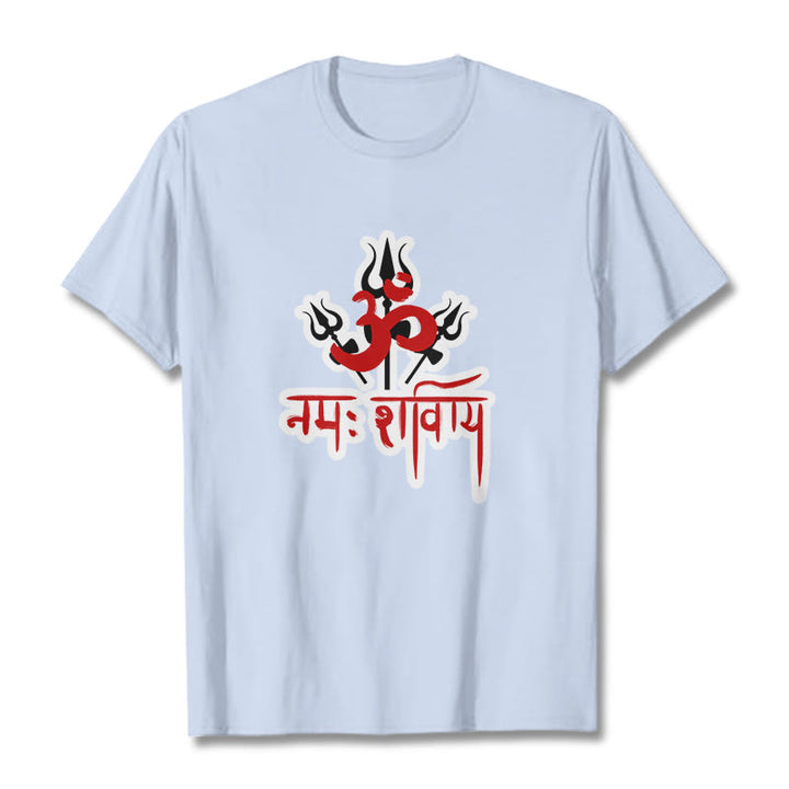 Buddha Stones OM NAMAH SHIVAYA Trzy Trójzęby Bawełniana Koszulka T-shirt - Jasnoniebieski - 2XL - image 9